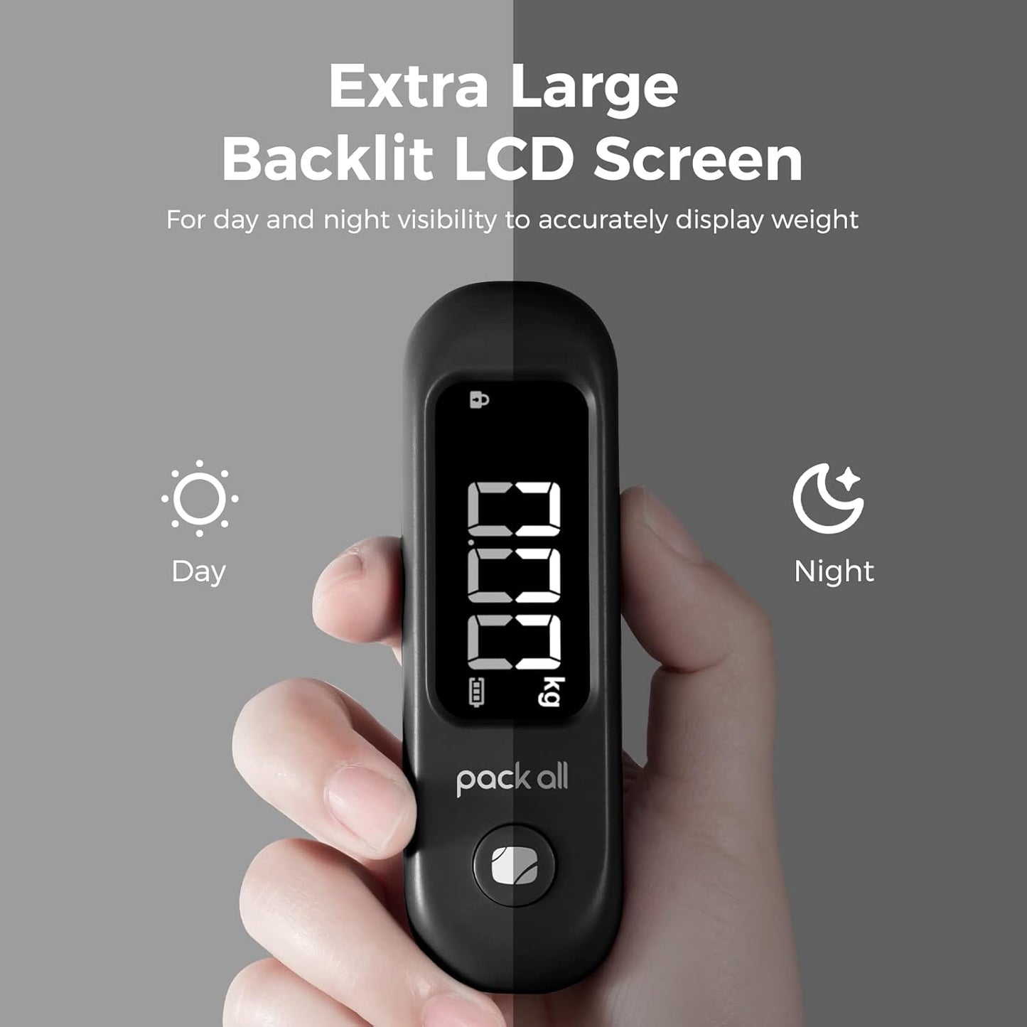 pack all 110 Lbs Luggage Scale, Digital Handheld Baggage Scale, Travel Suitcase Weight Scale with LCD Display, Battery Included, Black