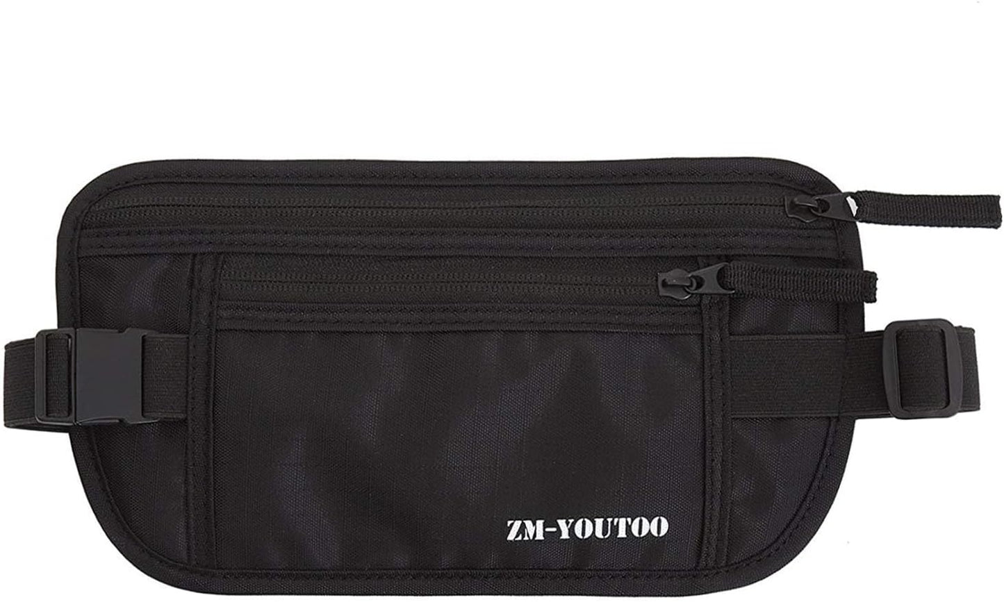Money Belt for Travel - Hidden Travel Pouch Protect Your Credit and Money With RFID Blocking Passport Holder Waist Wallet (Black)