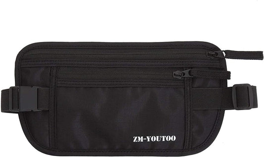 Money Belt for Travel - Hidden Travel Pouch Protect Your Credit and Money With RFID Blocking Passport Holder Waist Wallet (Black)