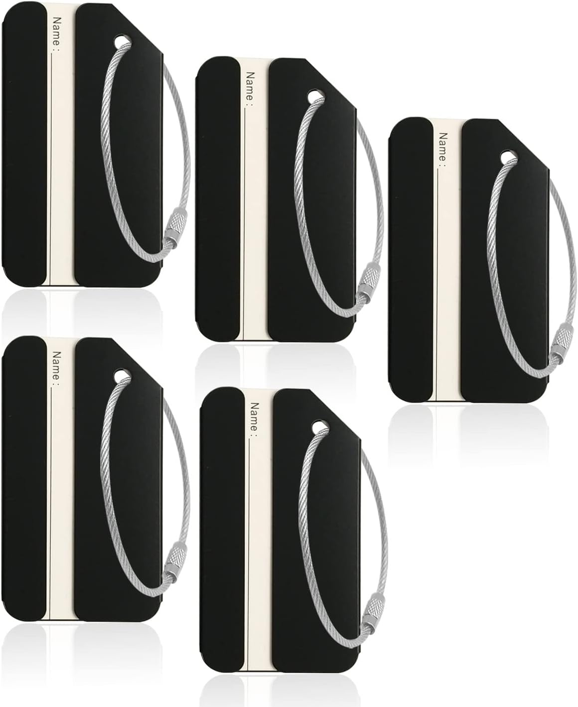 5Pack Black Aluminum Luggage Tag with Name ID Card Perfect to Quickly Spot Luggage Suitcase by Ovener