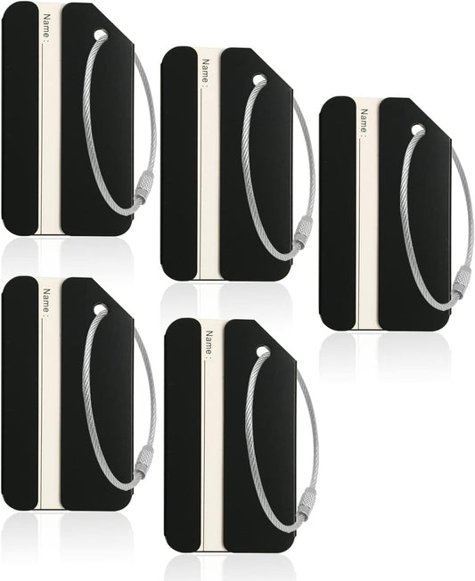 5Pack Black Aluminum Luggage Tag with Name ID Card Perfect to Quickly Spot Luggage Suitcase by Ovener