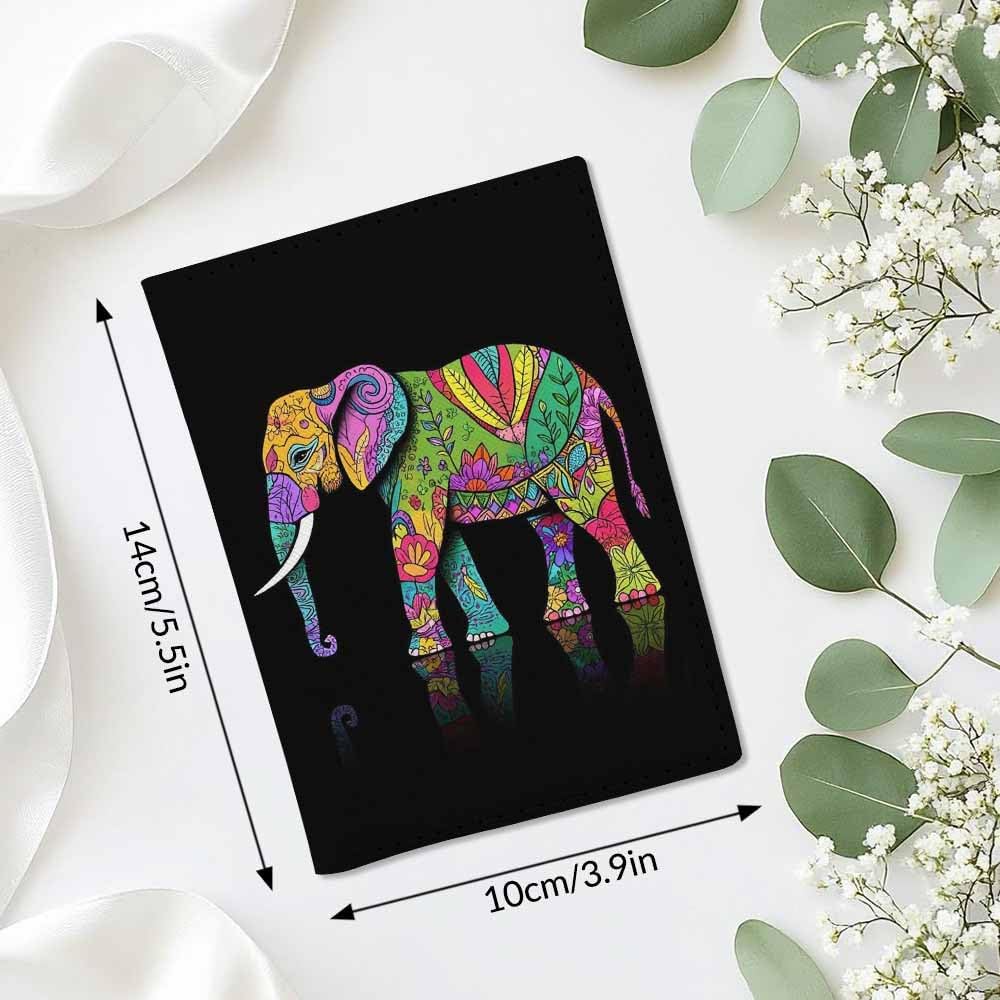 Ornate Elephant Passport Holder for Travel Zentangle Flower Africa Animal PU Leather Passport Cover