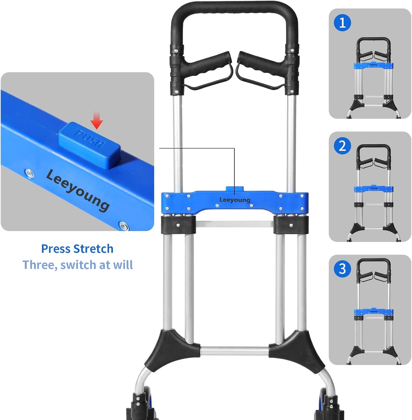Folding Hand Trucks Heavy Duty by Leeyoung,500 lb Aluminium Folding Hand Cart Dolly with 8 inch Wheels (incl 2 Bungee Cords)