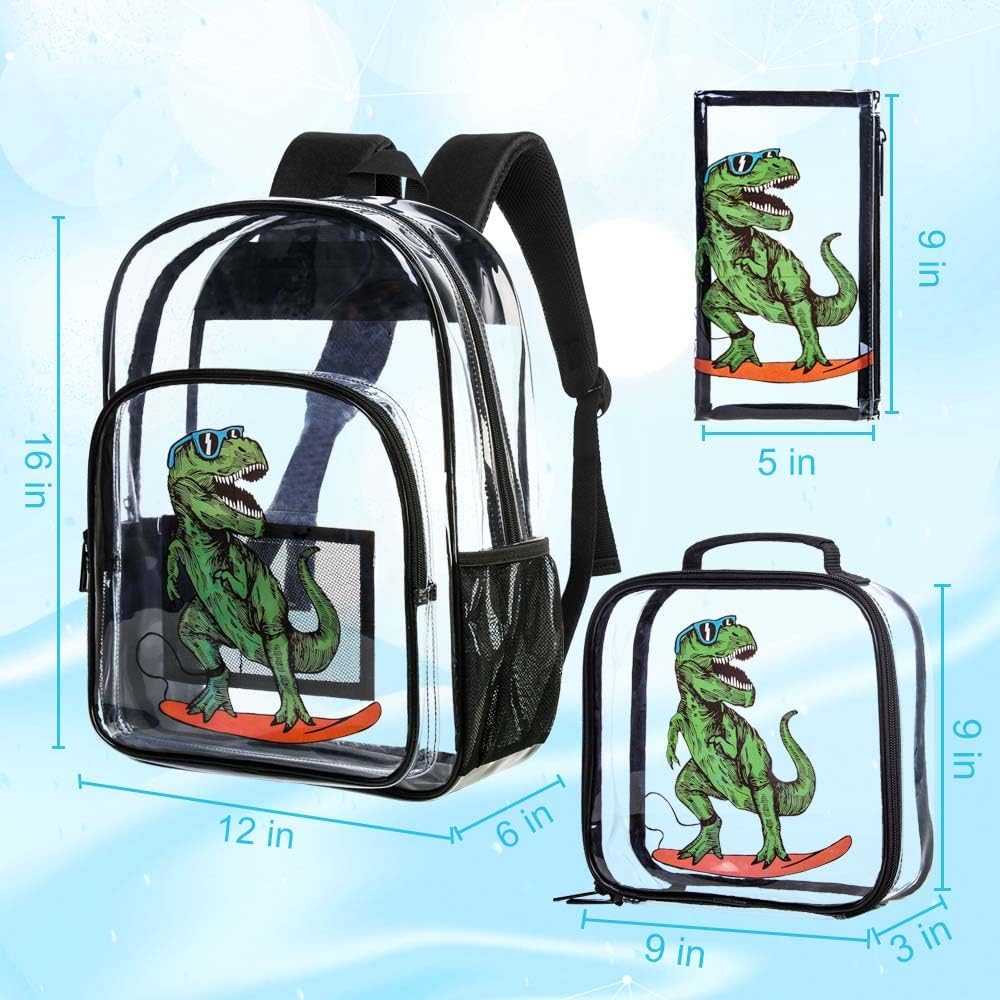 Clear Backpack for Girls and Boys, Kids Transparent Bookbag, 3PCS Cute See Through School Bag for