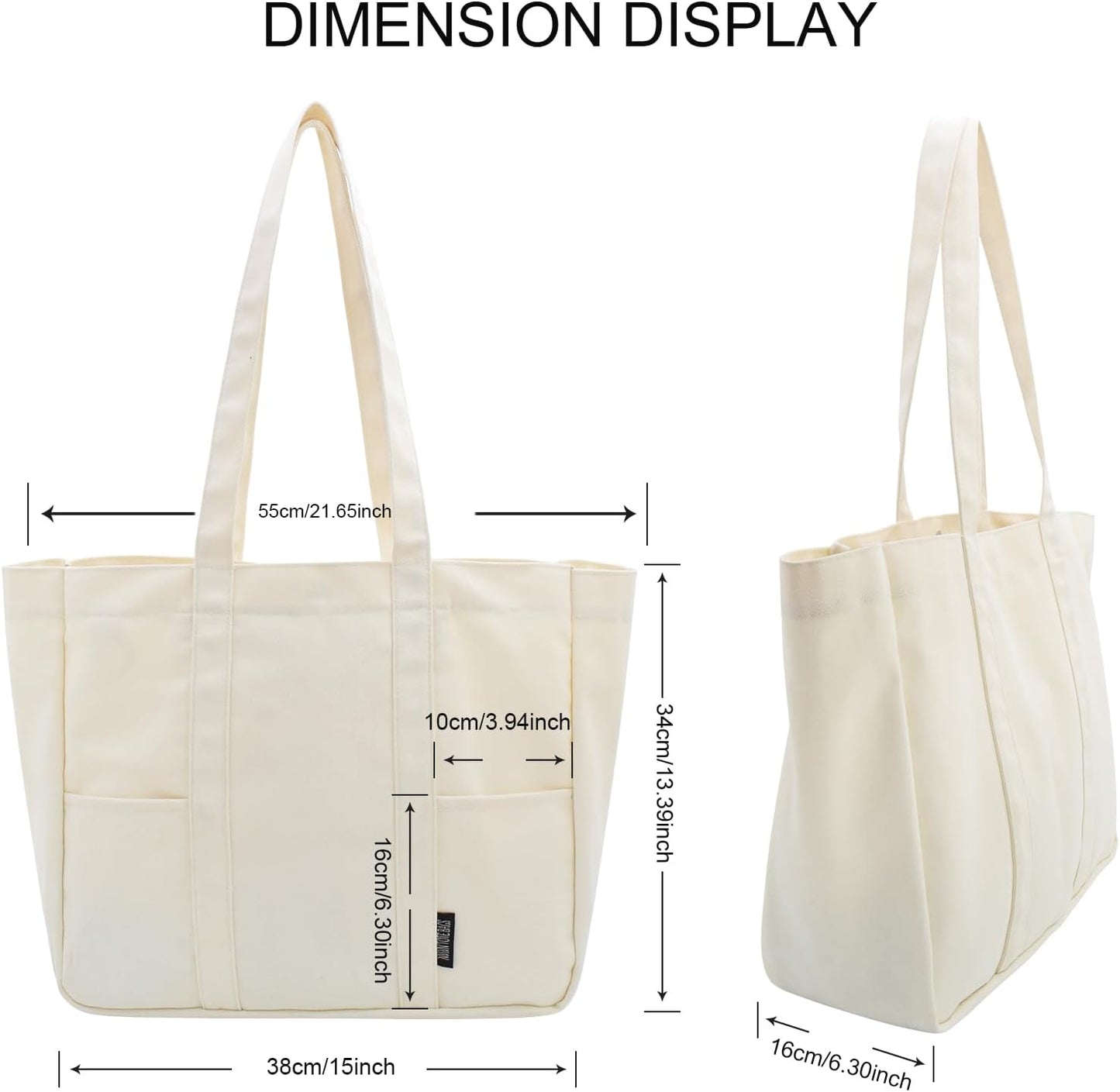 TeeYee Women's 20L Canvas Tote Bag Reusable Multi-Pocket Organizer for Travel Work Gym Shopping Large Shoulder Bag