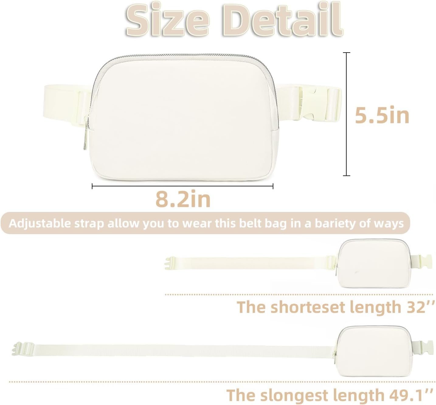 Belt Bag for Women, Cross Body Fanny Pack Fashion Waist Packs Everywhere Belt Bag with Adjustable Strap Gifts for Teen Girls Women Men (White)