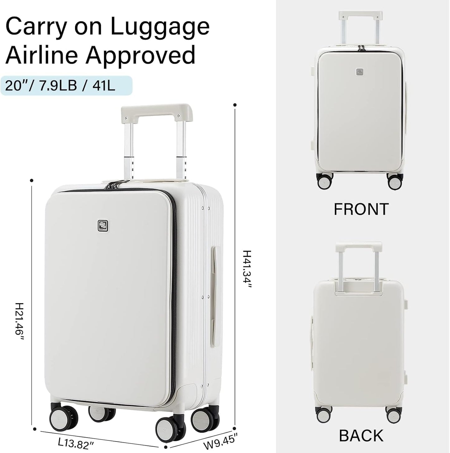 Hanke Grace Hard Shell Suitcases with Wheels,20 Inch Carry On Luggage Airline Approved with