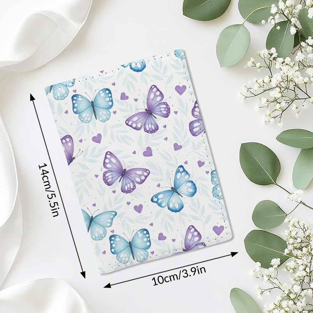 Colorful Butterflies Passport Holder for Travel Nature Leaf Floral Butterfly Flying PU Leather Passport Cover Wallet Cute Passport Card Holder for Women and Men