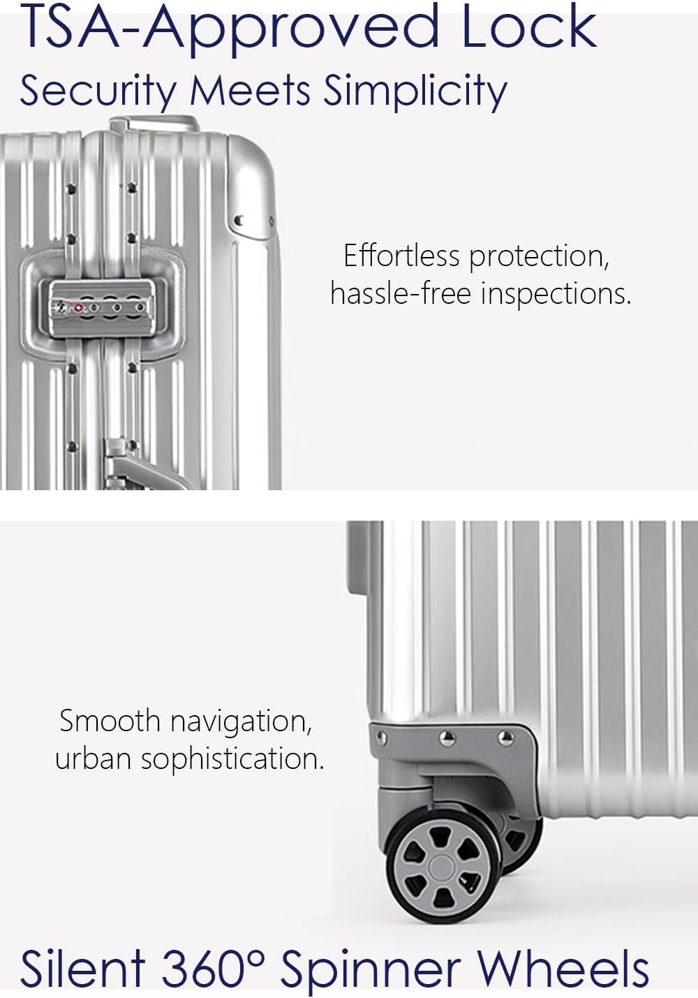 28 Inch All Aluminum Checked in Luggage with Wheels, Hard Shell Zipperless Suitcase with TSA Locks