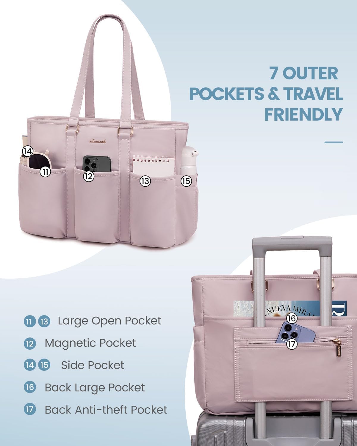 LOVEVOOK Teacher Nurse Tote Bag for Women Work, 15.6 Inch Laptop Bag With Large Cup Holder, Utility Everything Bag For Travel College Daily, Professional Computer Purse Handbag With Multi Pockets