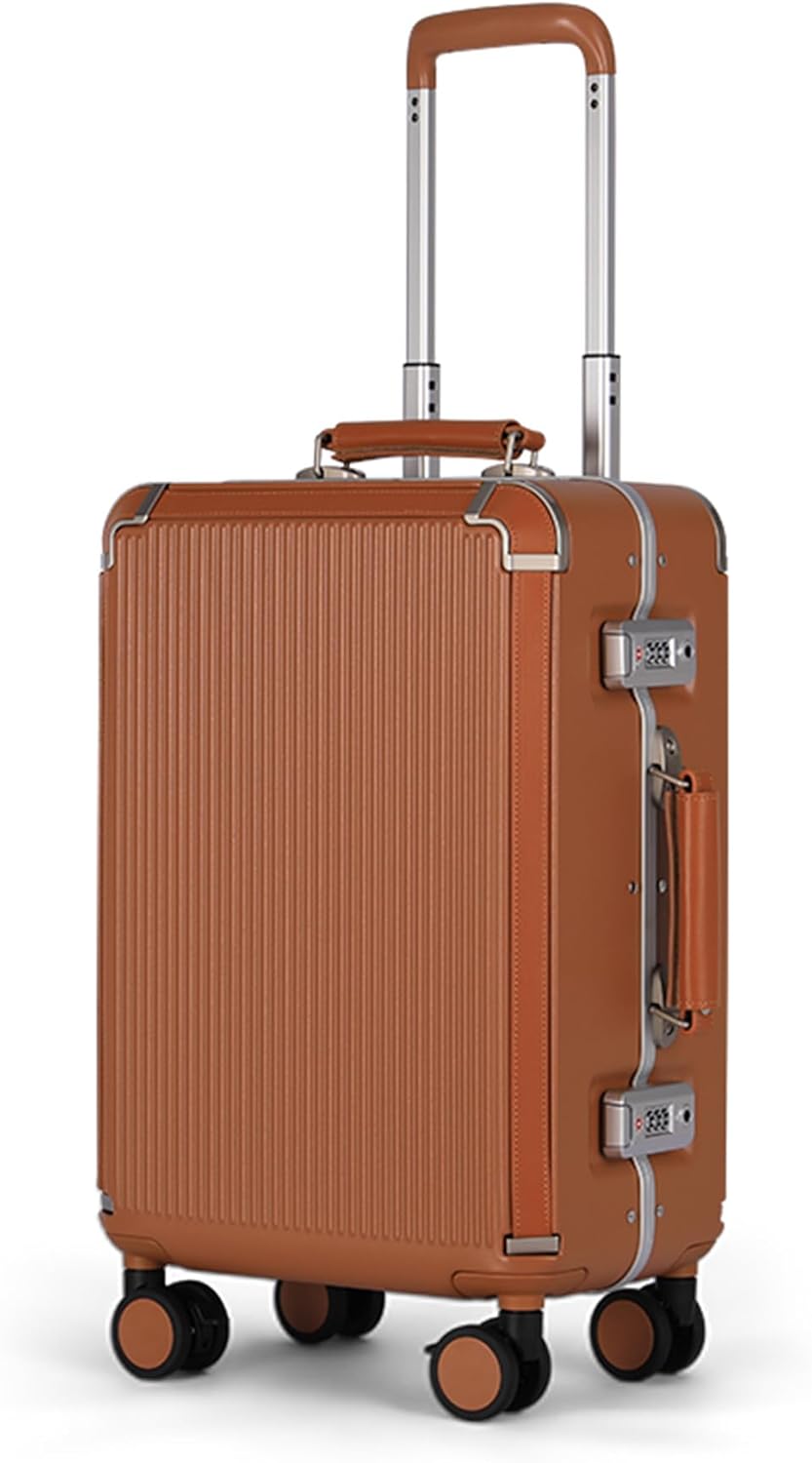 feilario 20in Hardshell Carry-On Luggage, Aluminum Frame Zipperless Suitcase with Brake Wheels, TSA-Accepted Lock & Side Hooks (Brown (zipperless closure), 20in)