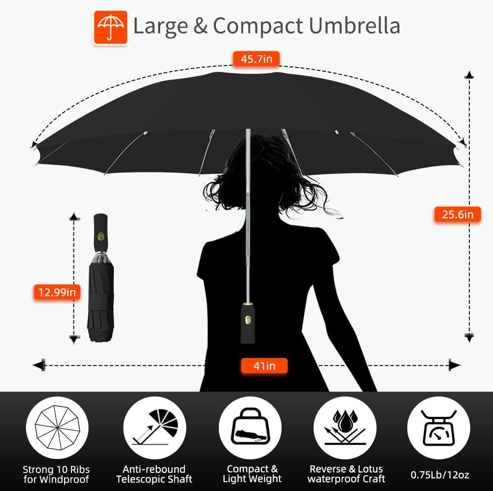 Windproof Inverted Umbrella for Travel, Comapct &Light, Easy Folding&Anti-rebound Rods, Automatic Reverse Umbrellas for Rain, Commute, Daily Use