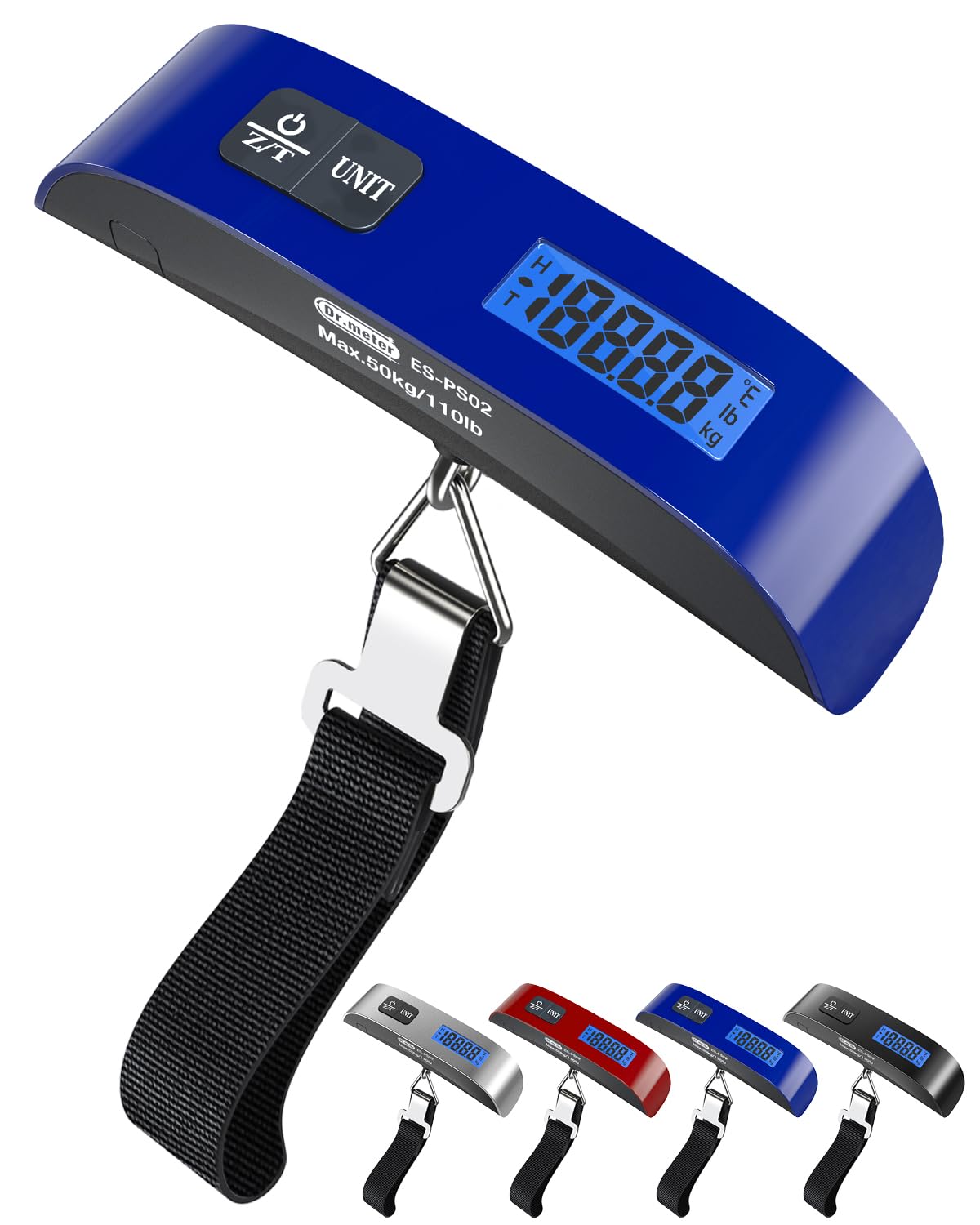 Luggage Scale, Dr.meter Luggage Weight Scale Backlight LCD Display PS02 110lb/50kg Electronic Balance Digital Postal Travel Accessories with Rubber Paint Handle Temperature Sensor, Blue