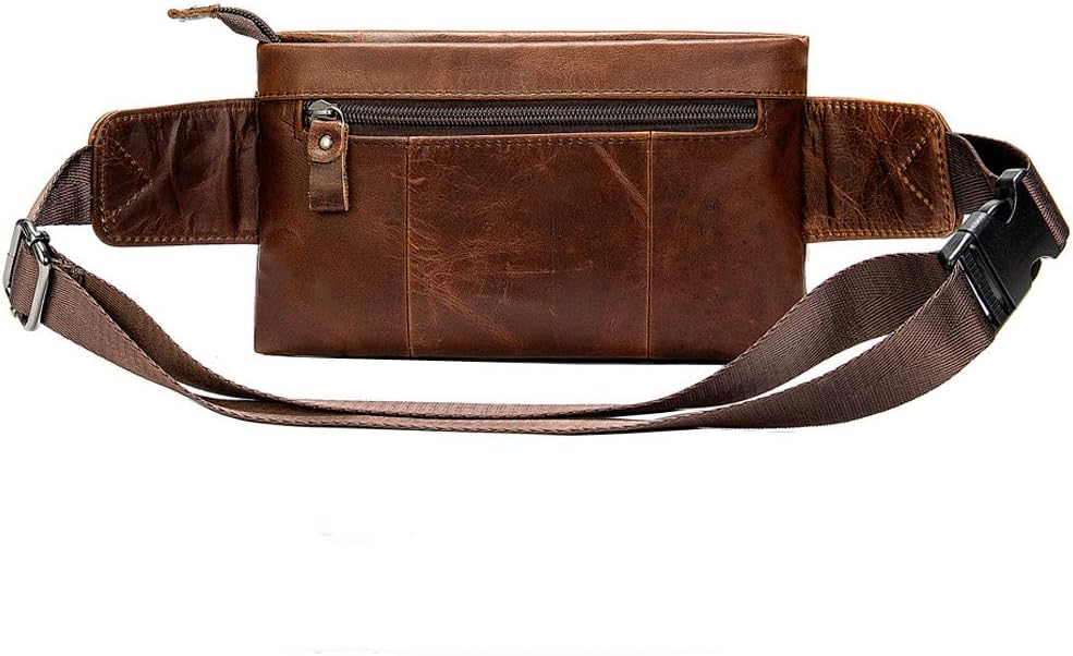 Hebetag Leather Waist Bag Fanny Pack for Men Women Travel Outdoor Sports Hiking Running Hip Bum Belt Slim Cell Phone Purse Wallet Thigh Pouch (Brown)