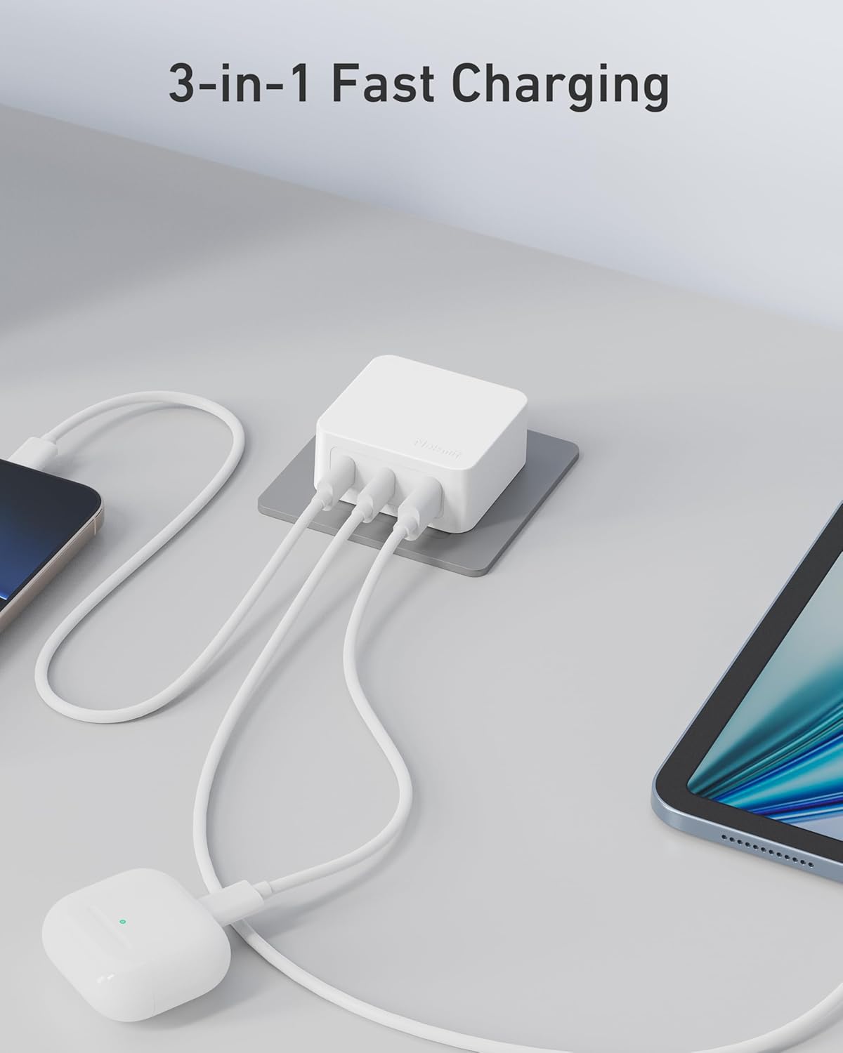 Nekmit 67W Flat USB C Charger Block, 3-Port GaN Fast Wall Charger, USB C Wall Plug for MacBook
