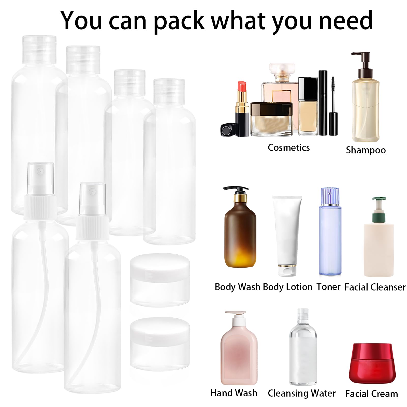 Ninsula 8Pcs Travel Bottles Set, TSA Approved Travel Size Toiletries, Reusable Leak Proof Cosmetic