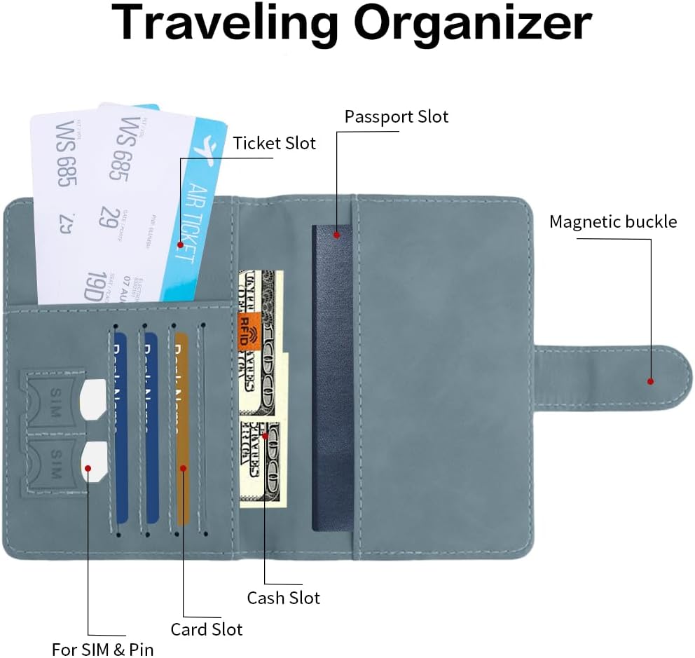 Passport Holder for Travel, Passport Cover Wallet, Premium PU Leather Passport Book Card Holder