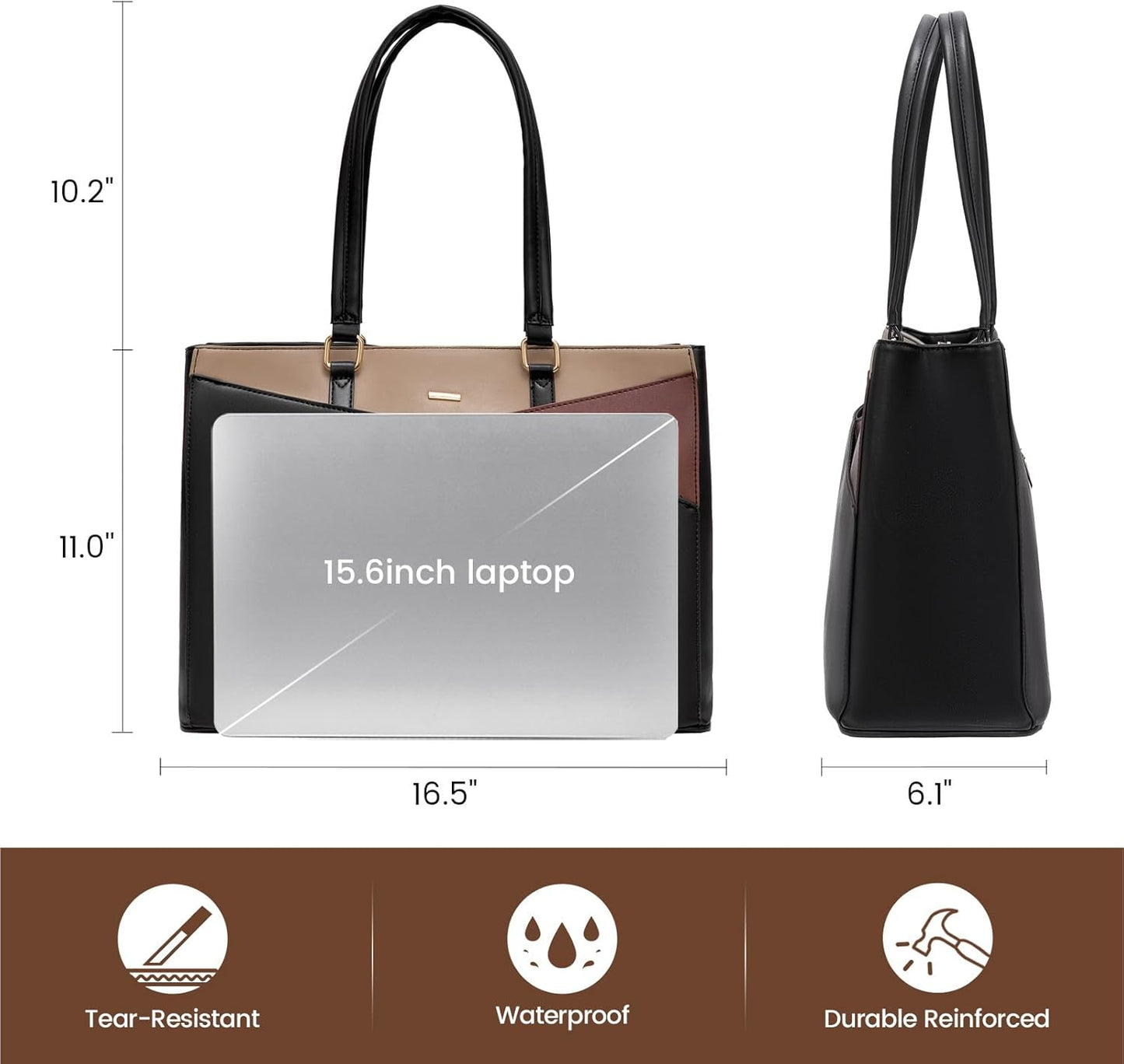 LOVEVOOK Laptop Bag for Women, 15.6 inch Laptop Tote Work Teacher Bags Cancas Computer Shoulder Bag,Black/Coffee/Light Brown