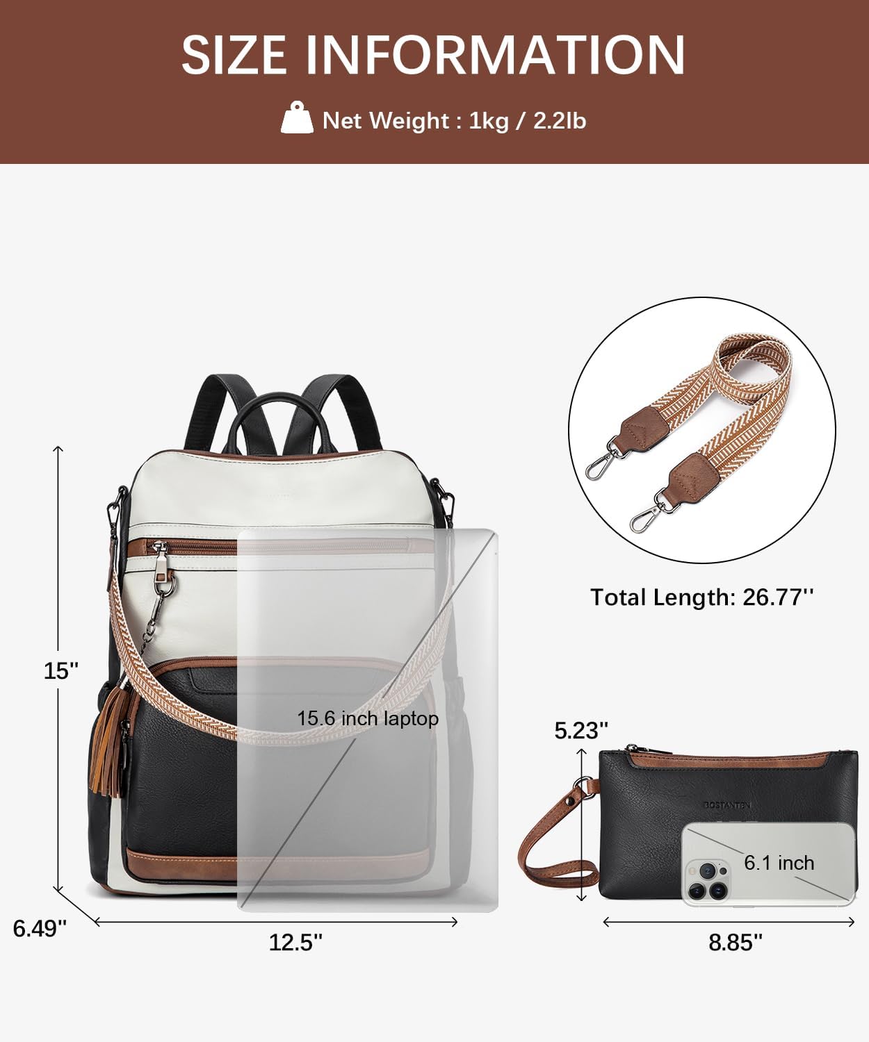 BOSTANTEN Leather Laptop Backpack for Women Designer Travel Backpack with Laptop Compartment Ladies