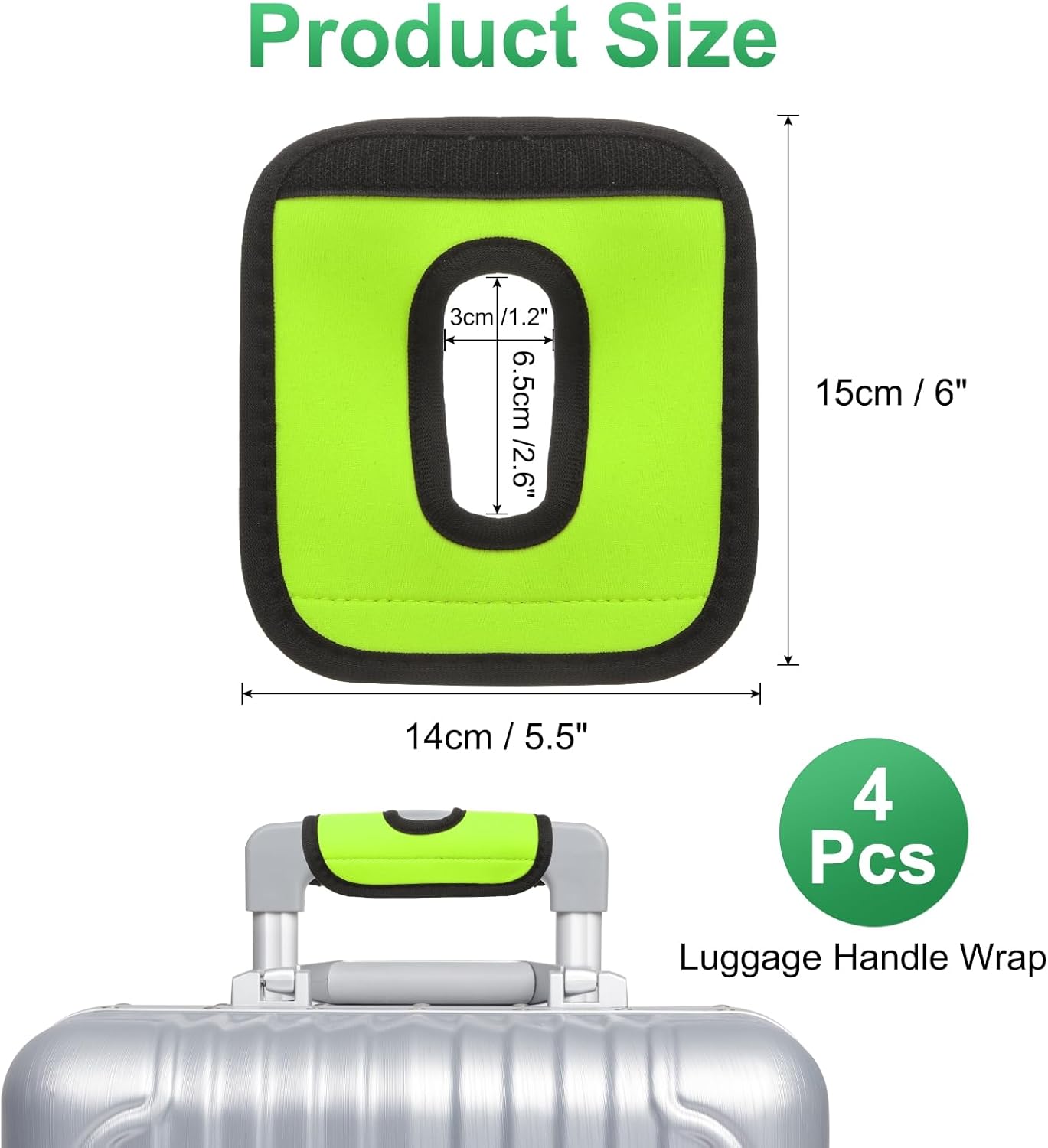 uxcell Luggage Handle Wrap, 4 Pcs Hollow Neoprene Handbag Grip Cover Protector Luggage Identifiers Suitcase Handle Wraps for Luggage Suitcase Travel Bags, Grass Green