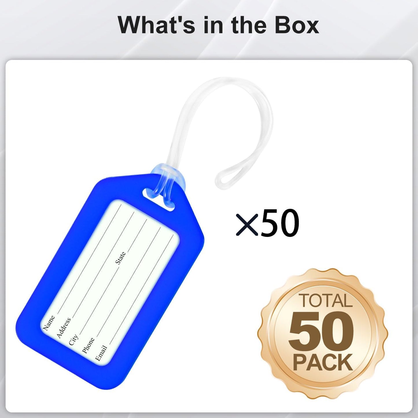 50 Pack Luggage Tag Bright Luggage Tags for Suitcases Bag Tags Name Tags for Kids Travel Accessories Must Haves by Sodsay (Blue)