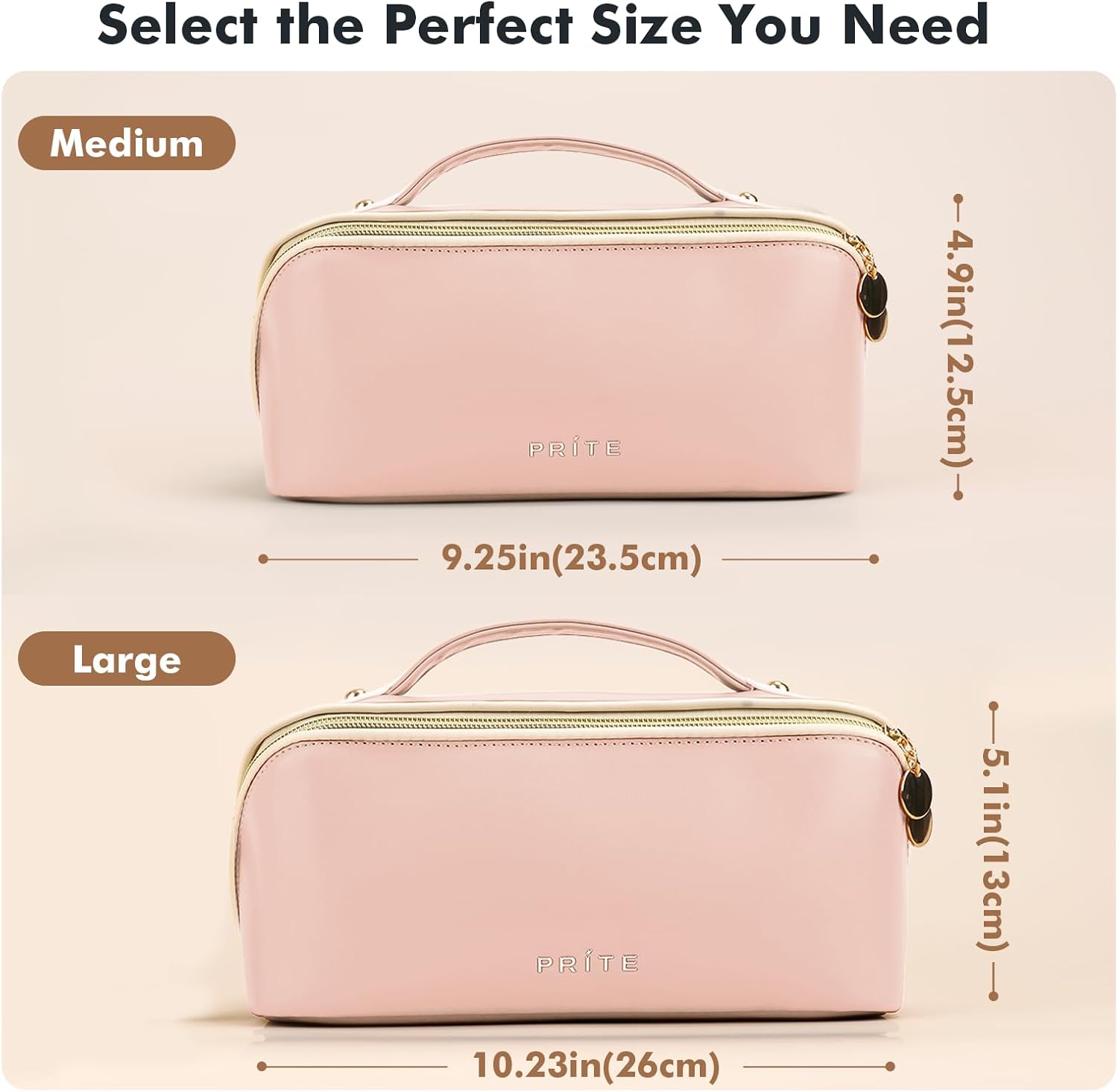 Prite Makeup Bag for Women Travel Waterproof Vegan Leather Cosmetic Bag Open Flat Toiletry Bag With