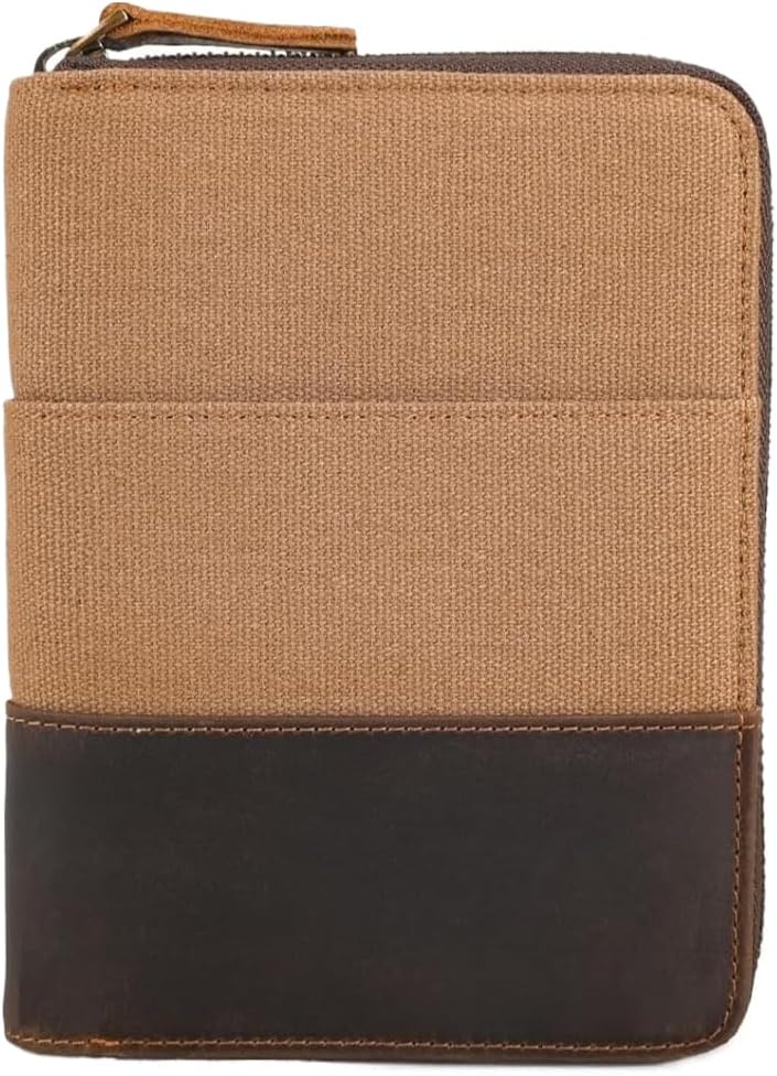 Retro Passport Cover Genuine Leather Unisex Travel Zipper Wallet RFID Blocking (Brown)