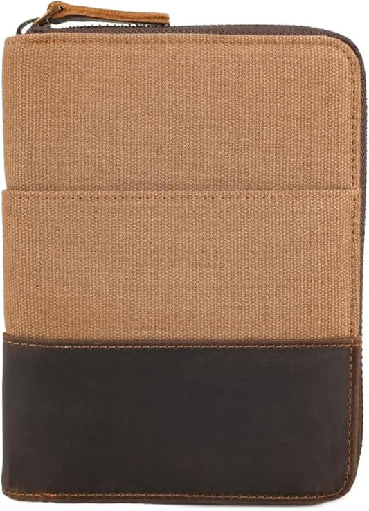 Retro Passport Cover Genuine Leather Unisex Travel Zipper Wallet RFID Blocking (Brown)