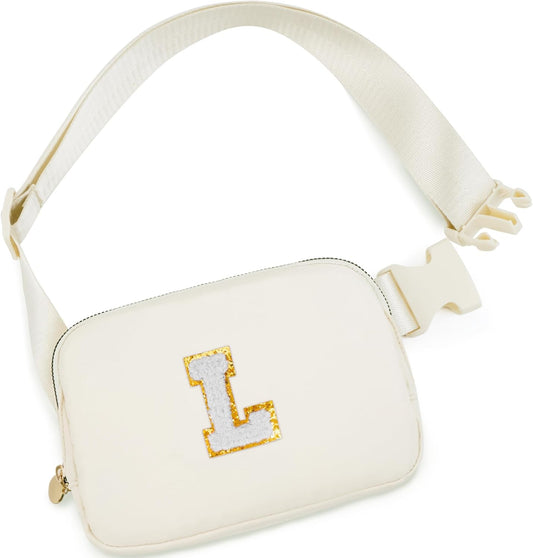 Belt Bag Crossbody Bags for Girls Women - Gifts for 8 9 10 11 12 13 Year Old Girl - Teen Birthday Gifts - Small Waist Packs Trendy Kids Fanny Pack - Initial White L,White Bag