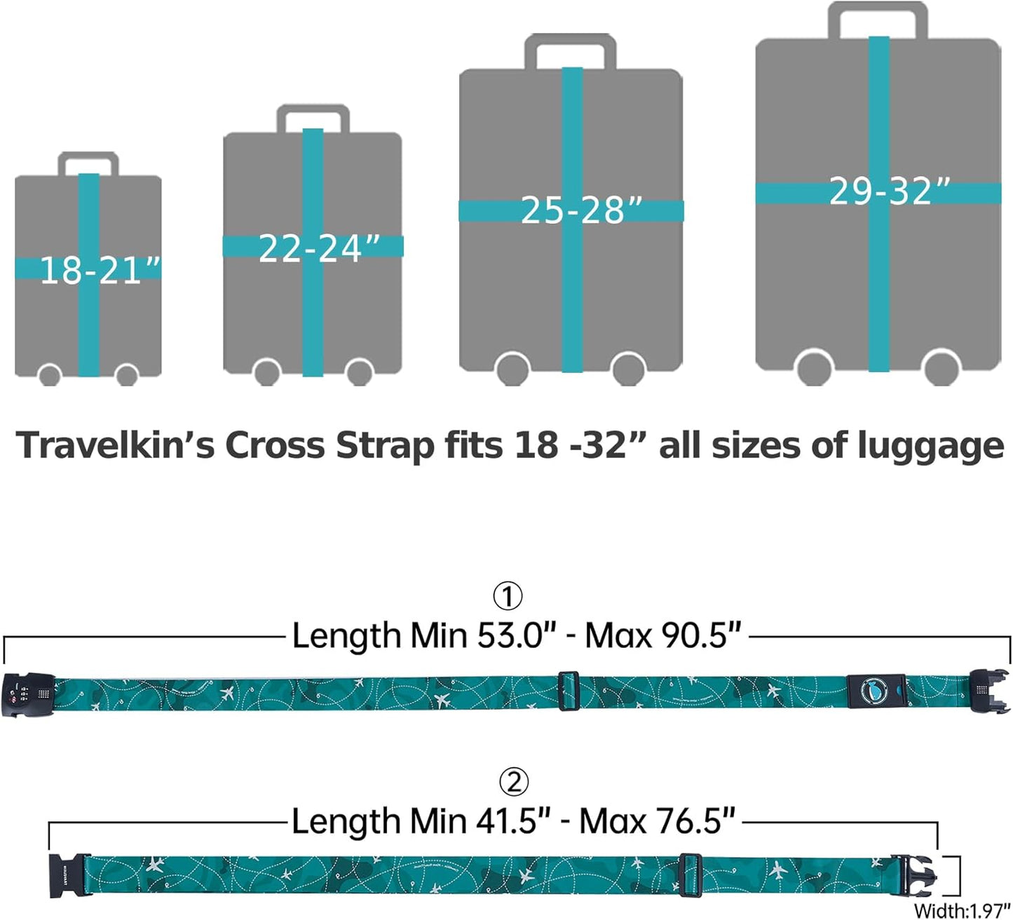 Travelkin Luggage Straps TSA Approved - Adjustable Cross Suitcase Straps with TSA Lock, Reinforced
