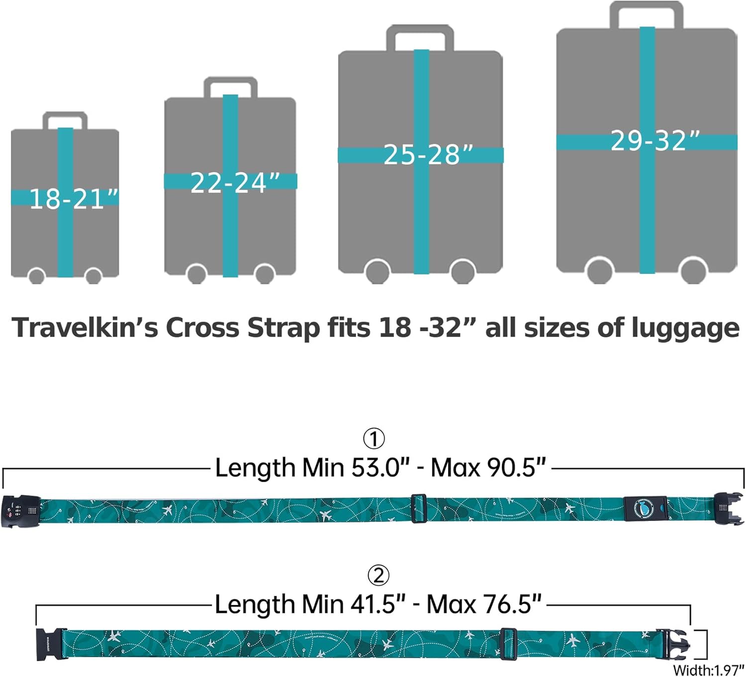 Travelkin Luggage Straps TSA Approved - Adjustable Cross Suitcase Straps with TSA Lock, Reinforced