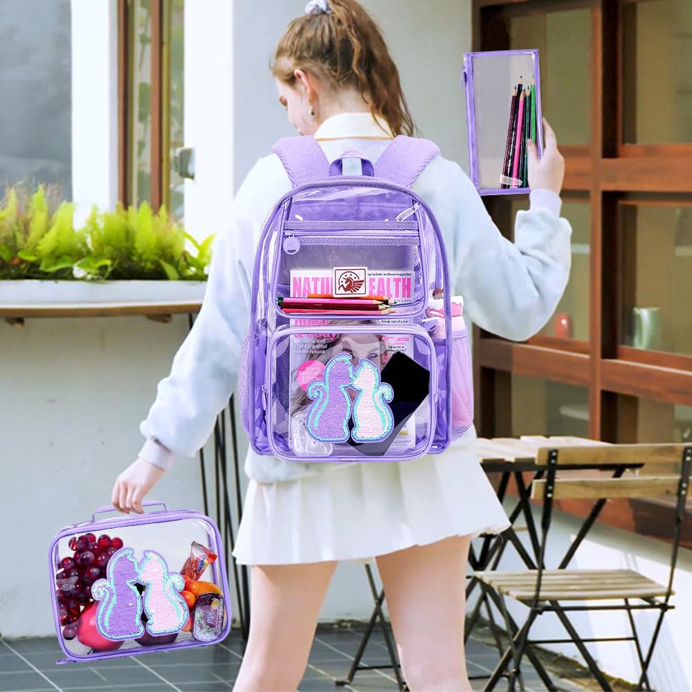 Clear Backpack for Girls and Boys, Kids Transparent Bookbag, 3PCS Cute See Through School Bag for Elementary Prechool