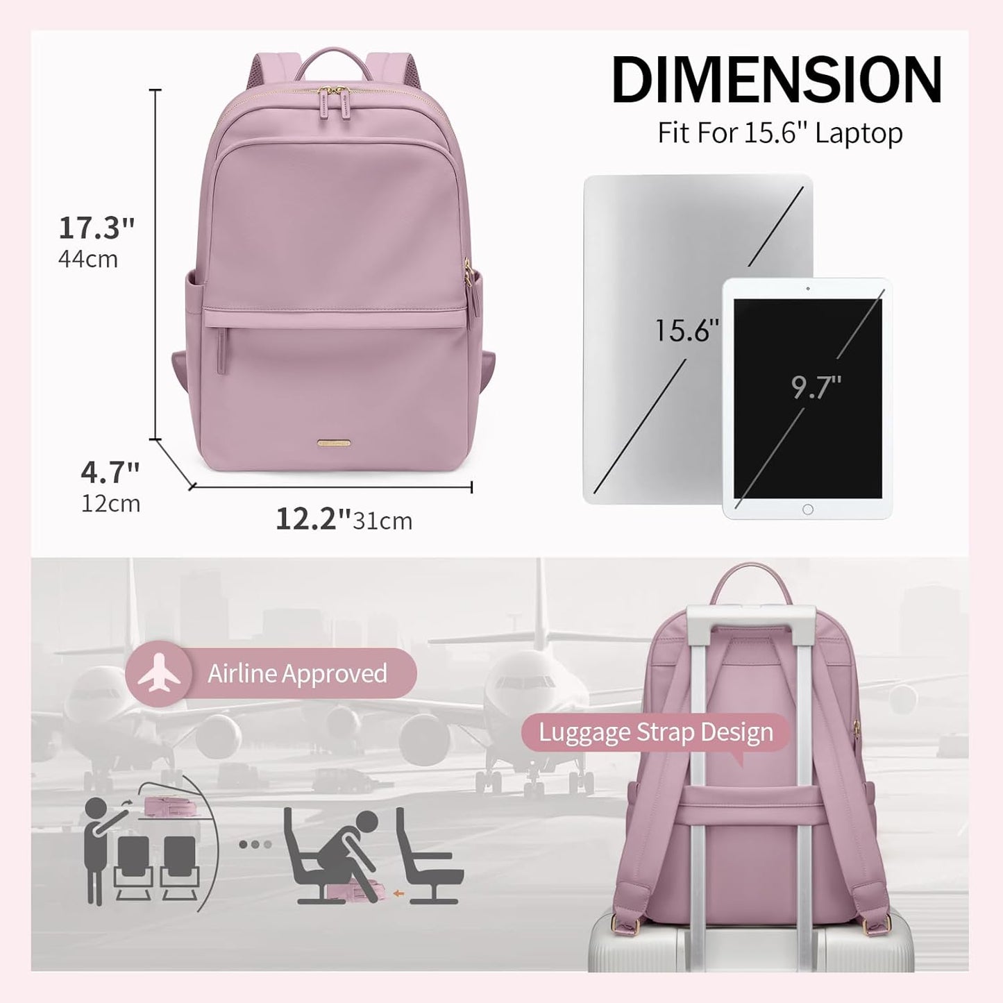 GOLF SUPAGS Women Laptop Backpack Casual Daypack for Work Travel College Backpack Purse Fits 15.6 Inch Notebook (Pinkish Purple)