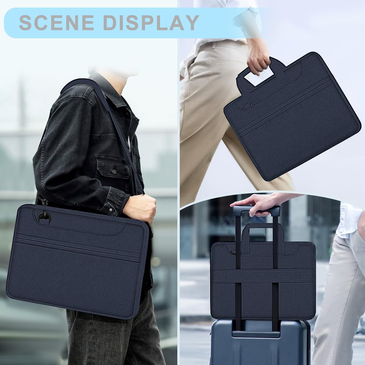 Hseok Laptop Shoulder Bag 15.6-16 inch Case, Durable Shockproof Protective Computer Carrying Briefcase with Multi-Pockets and Strap Compatible with Most 15 15.6 16 inch Notebooks,Dark blue