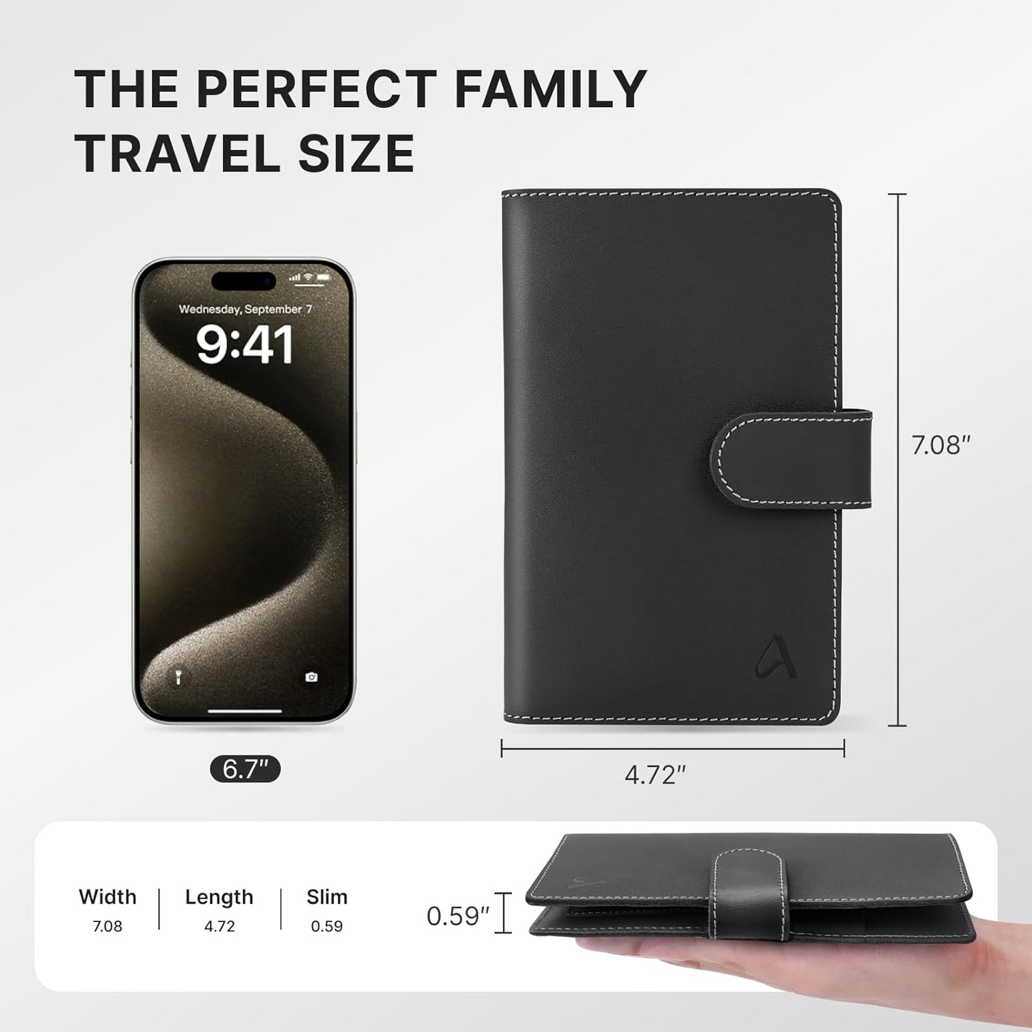 ALLIVE Passport Holder for Travel Family, Genuine Leather Passport Wallet with AirTag Slot, RFID Blocking Travel Document Organizer for Women & Men, Airport Essentials, Family Travel Gift (Black)