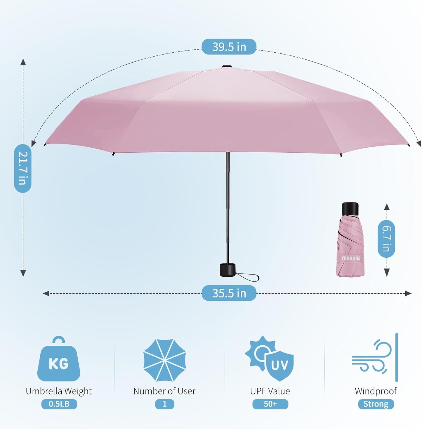 Yoobure Small Mini Umbrella with Case Light Compact Design Perfect for Travel Lightweight Portable Parasol Outdoor Sun&Rain Umbrellas