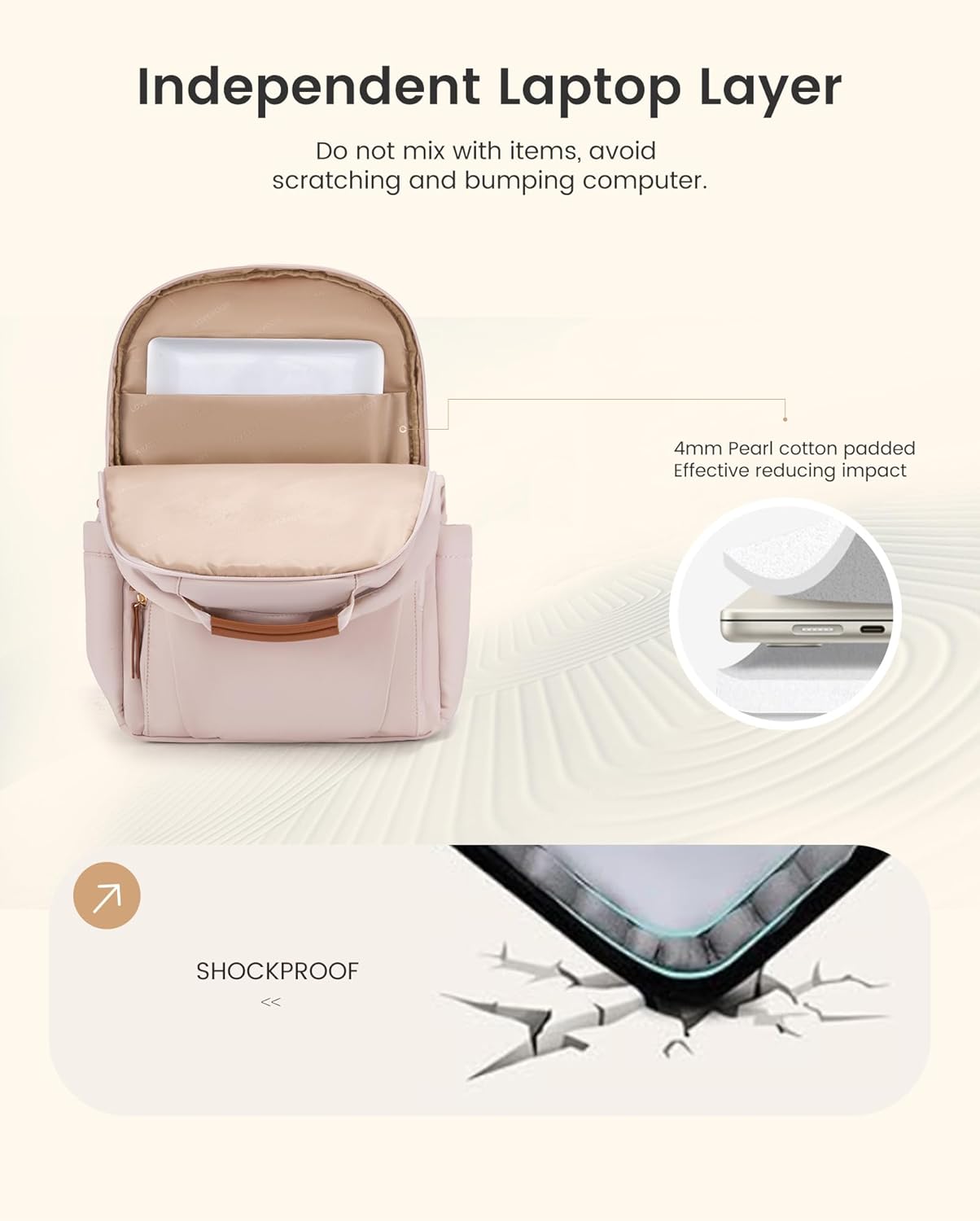 LOVEVOOK Laptop Backpack for Women, 17.3" Work Backpack Purse, Travel Personal Item Bag, Carry On Business Computer Bag, Casual Daypack for Office, School, or Gift, Apricot Brown