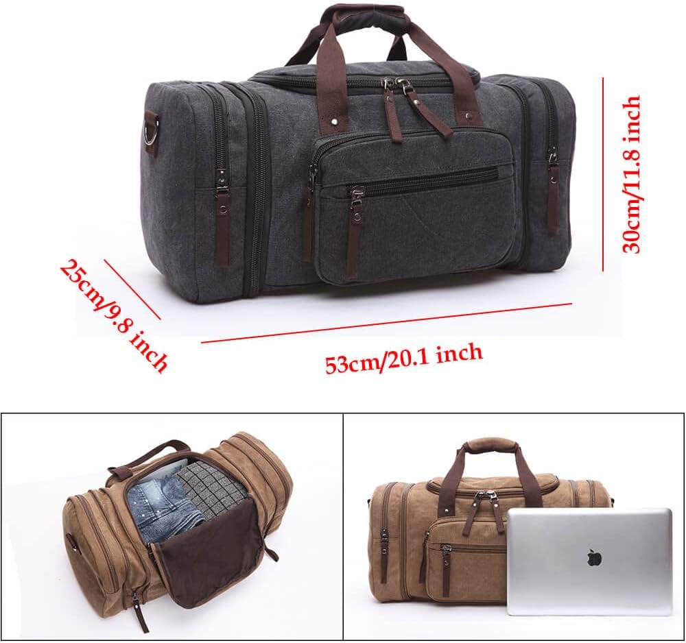 Duffle Bag for Travel, Large Canvas Duffel Bag for Travelling Overnight Weekender Bag Carry On Bag
