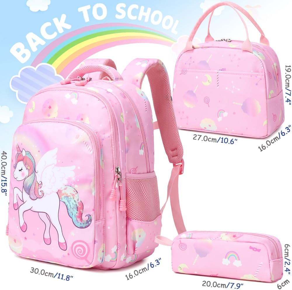 Meisohua Girls Backpack with Lunch Box 3 in 1 Set Kids Backpack for Girls Preschool Kindergarten Elementary School Backpack
