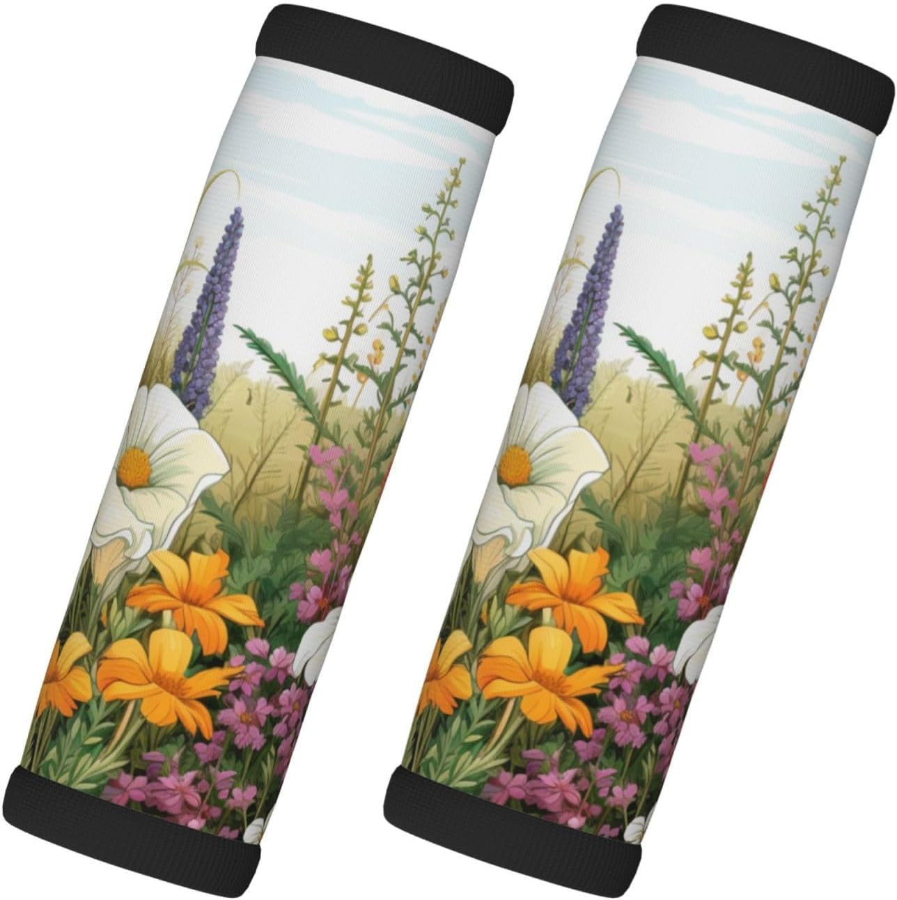 Luggage Handle Wraps Meadow Wildflowers Herbs Filed Luggage Identifiers Soft Neoprene Luggage Handle Wraps For Suitcase Trolley Handle Grip Cover 2 Pack Luggage Tags