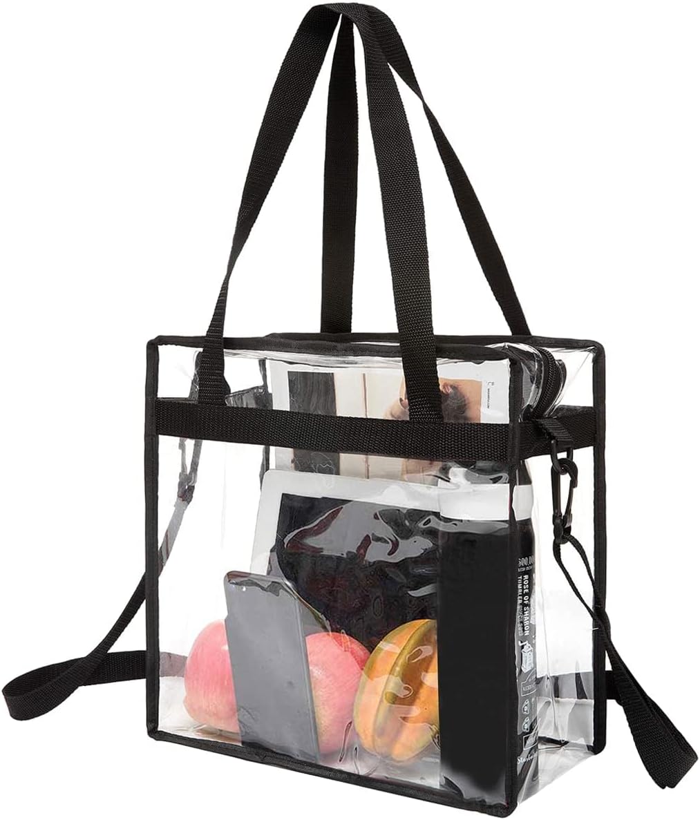 BAGAIL Clear Bags 12x6x12 Stadium Approved Clear Tote Bag with Zipper Closure Crossbody Shoulder