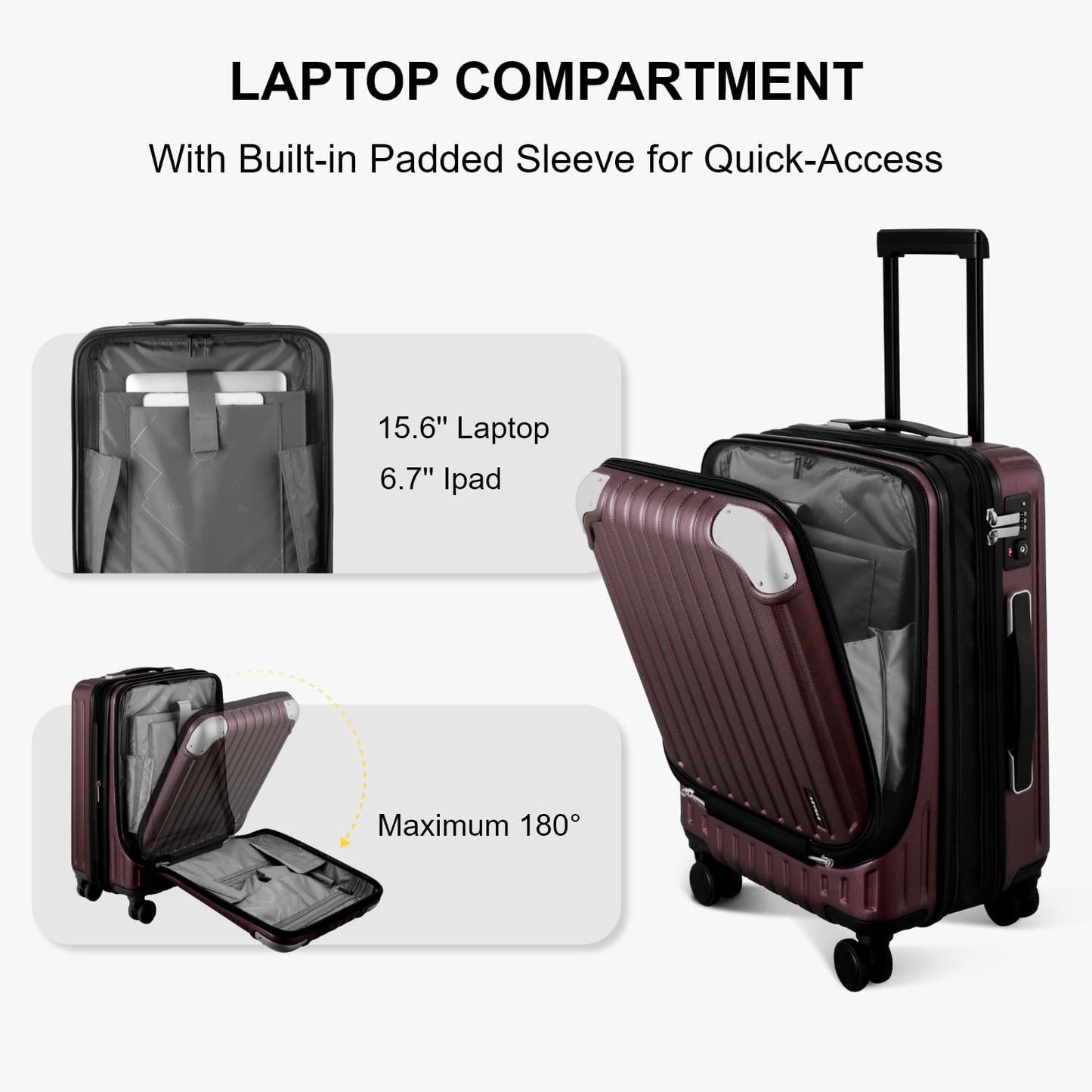 LEVEL8 Grace Carry on Luggage Airline Approved, 20 Inch Expandable Hardside Suitcases with wheels