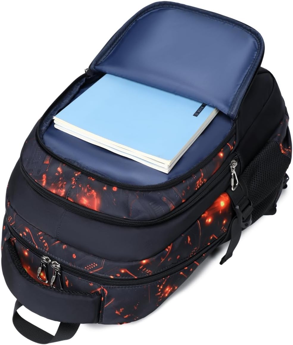 Boys Backpack for Elementary Kids Bookbag Middle School Bags Heavy Duty Soccer Laptop Durable Waterproof 18 In (3-Black Red Game)