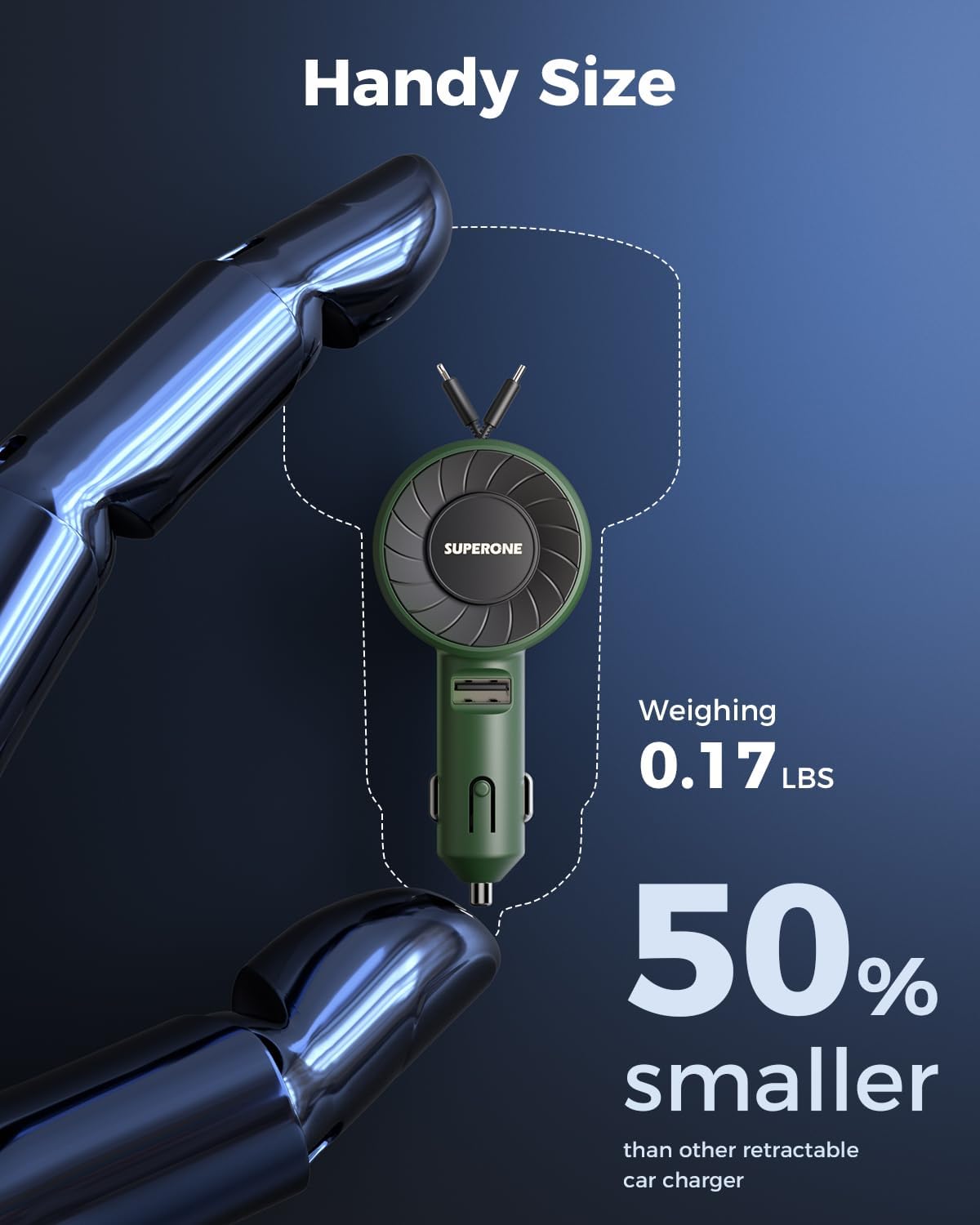 SUPERONE 3-in-1 Car Charger with Retractable Cords, USB C Charger Car Adapter Compatible with iPhone 17/16/15/14/13/12/11 Pro Max Samsung Android Phones