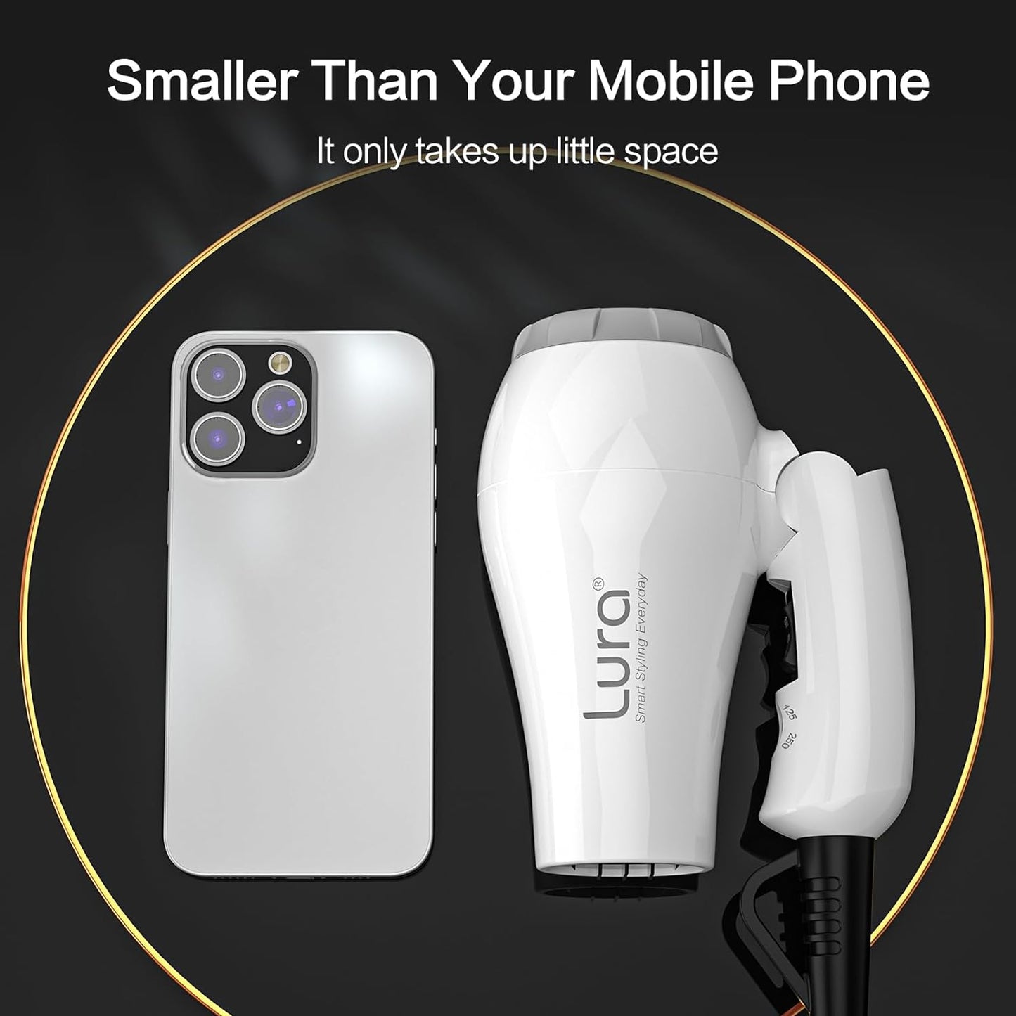 Foldable Travel Hair Dryer Mini:Dual Voltage Lightweight Blow Dryer with Pouch,1200w Compact Pink Small Hair Dryer for Acrylic Paint Pouring(White)