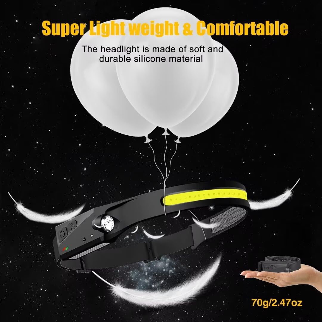Headlamp Rechargeable 2PCS, 230° Wide Beam Head Lamp LED with Motion Sensor for Adults - Camping