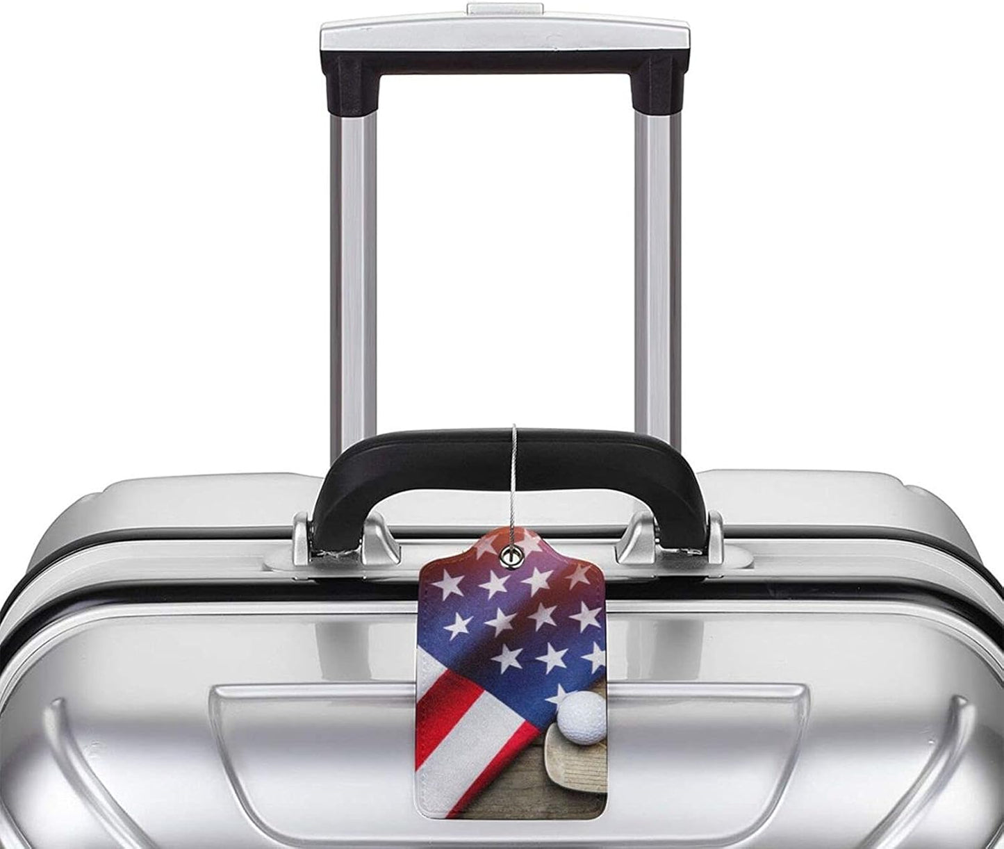 American Flag Golf 2 Pcs Luggage Tags, Privacy Cover ID Label with Stainless Steel Loop and Address Card for Suitcases & Travel Bags