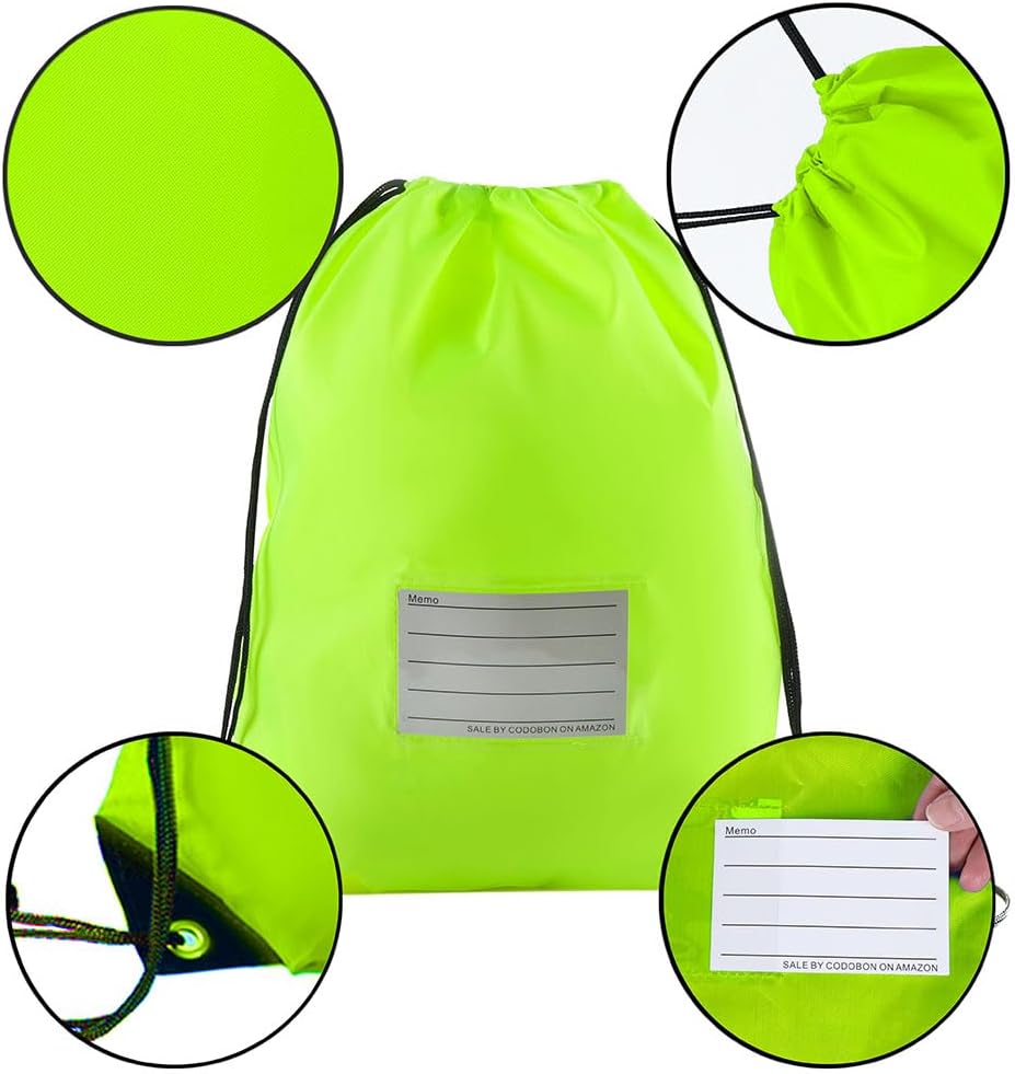 CODOBON 20 Pcs Drawstring Bags,Bulk Draw String Backpack, DIY Gym Sports Cinch Bag Sackpack for Women Men, Fluorescent Green