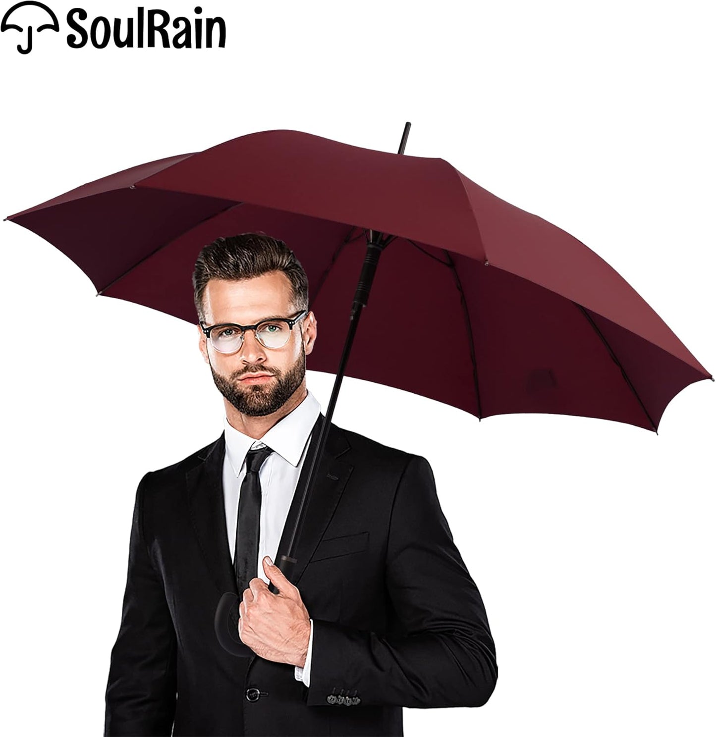 SoulRain 50 Inch Large Stick Umbrella Windproof Automatic Open Oversized J Handle Umbrellas for Men and Women Unbreakable Strong Travel Golf Umbrella