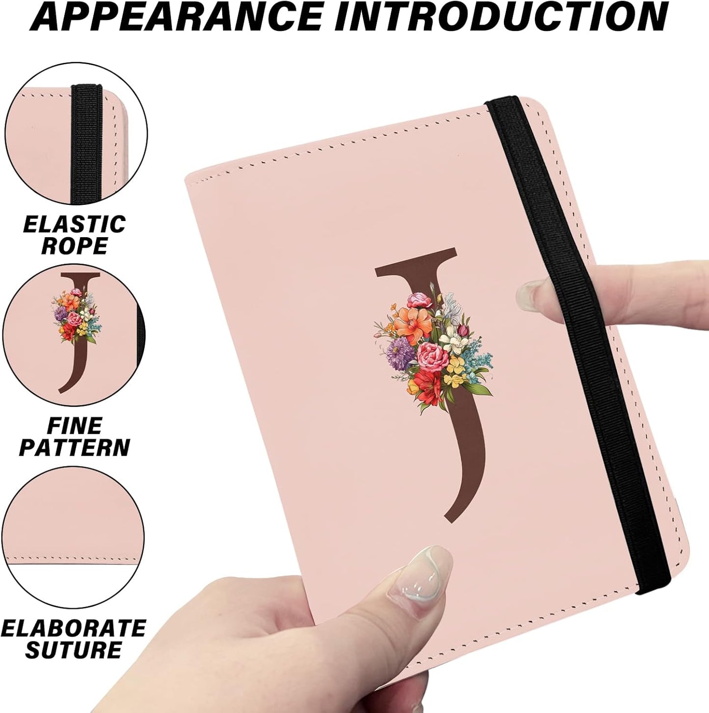 Cute Passport Holder and Holder Combo Passport Cover with Compatible Wallet Credit Card Protector RFID Blocking Women Men (Pink Initial Monogram-J)